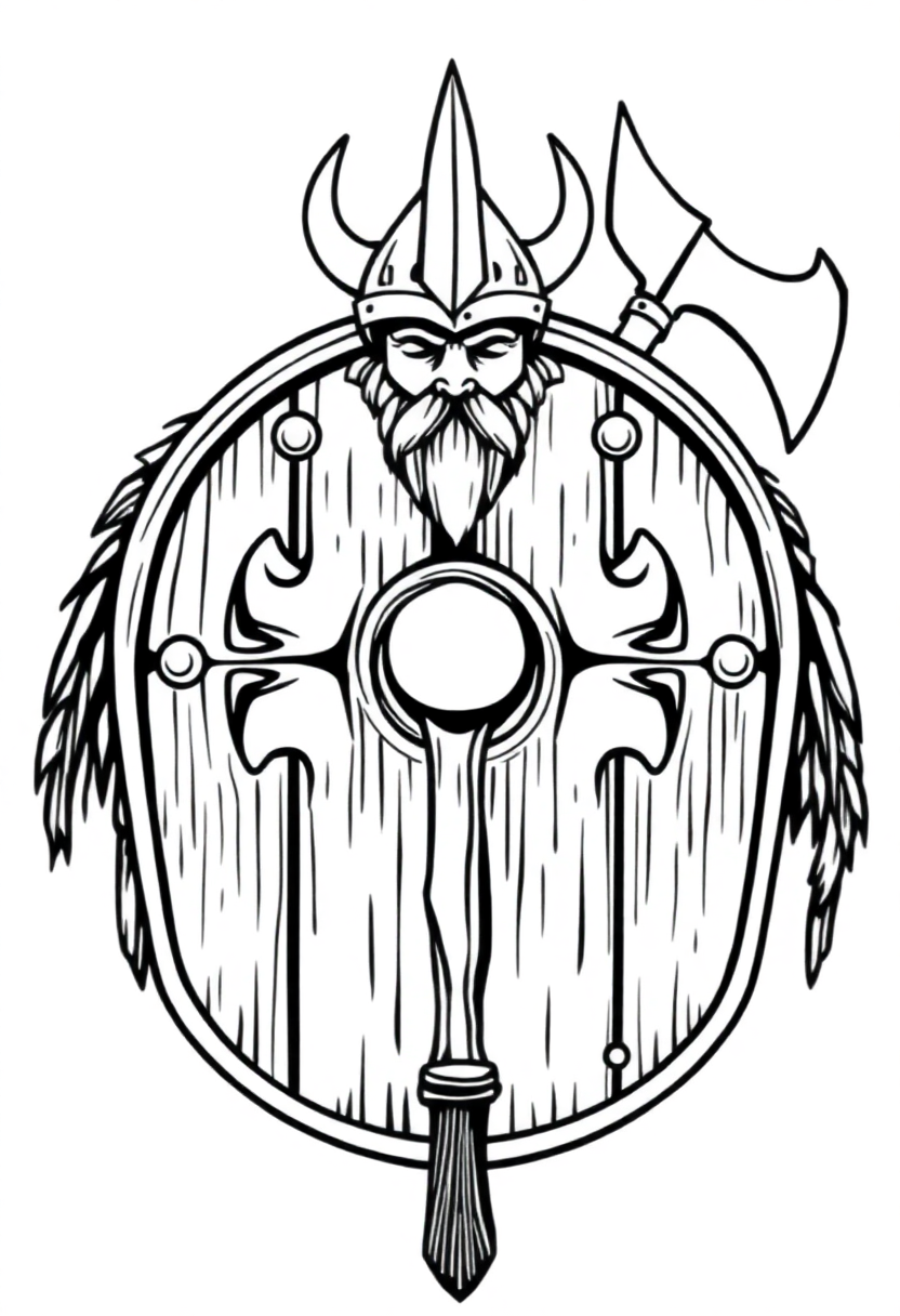 Viking Shield and Axe coloring page, free printable