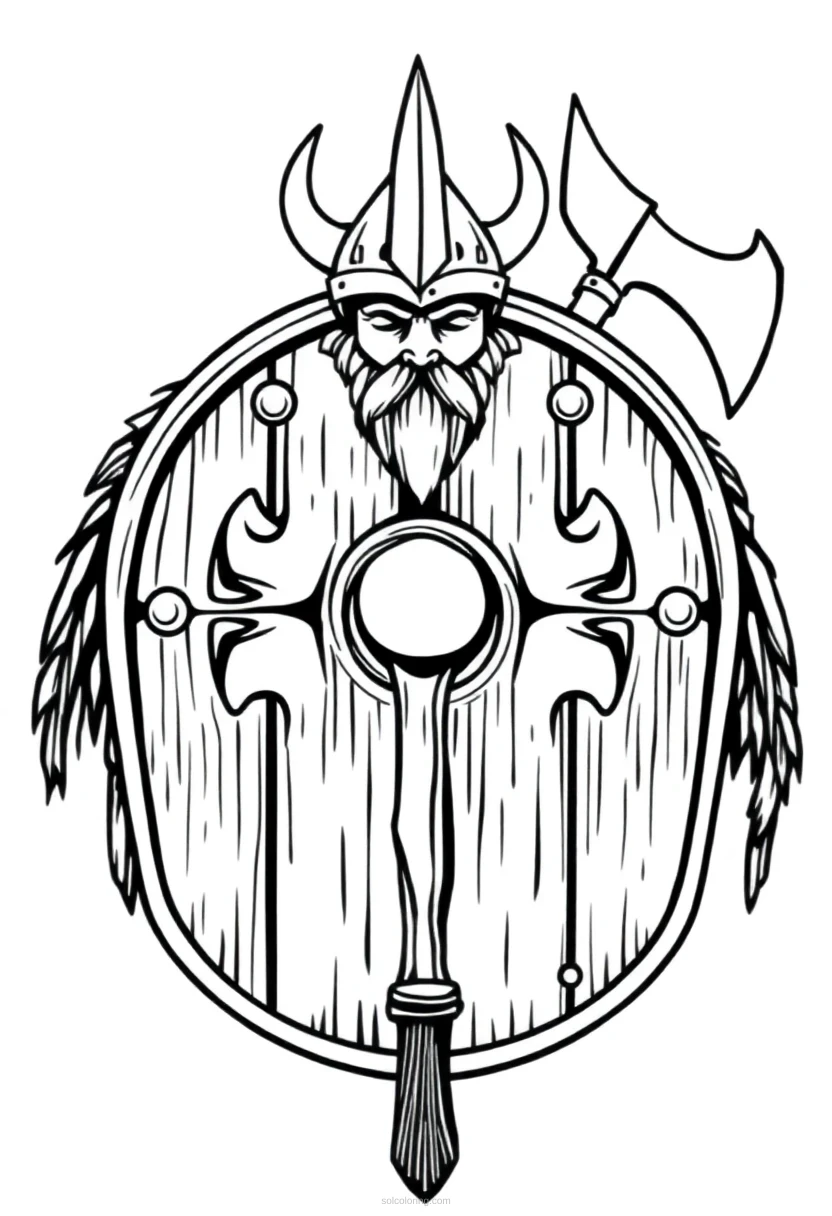 Viking Shield and Axe coloring page for kids