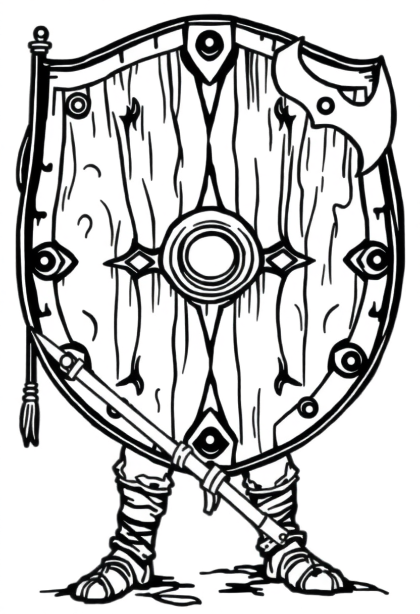 Viking Shield and Axe coloring page, free printable