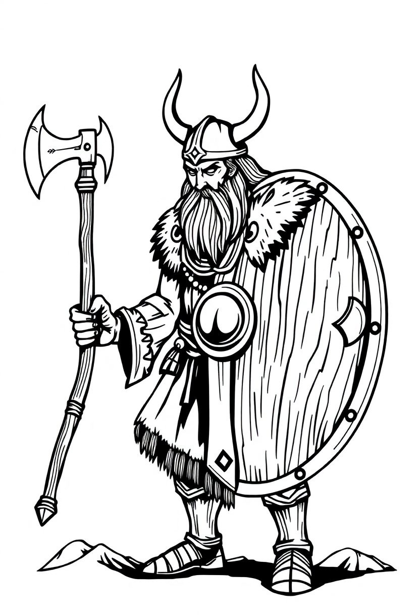 Viking Shield and Axe coloring page, free printable