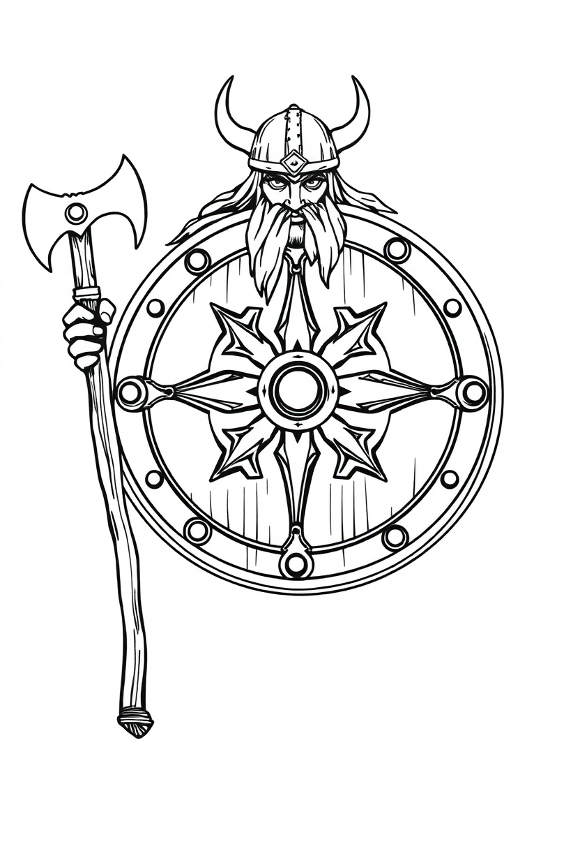 Viking Shield and Axe coloring page, free printable