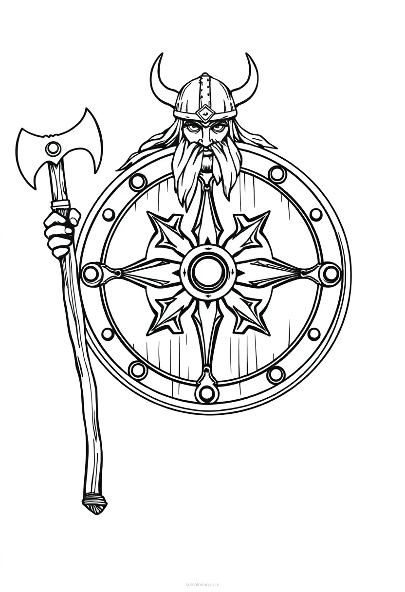 Viking Shield and Axe coloring page for kids
