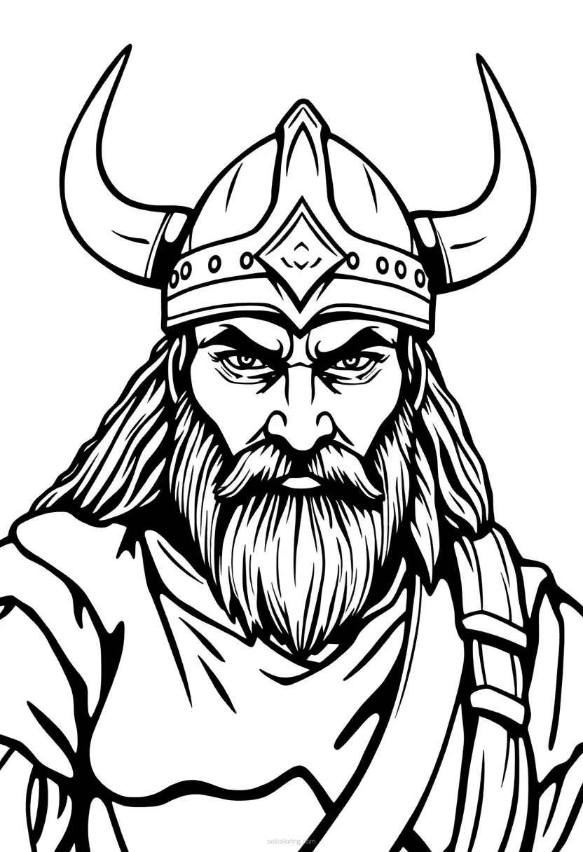 Viking Warrior with Horned Helmet coloring page for kids