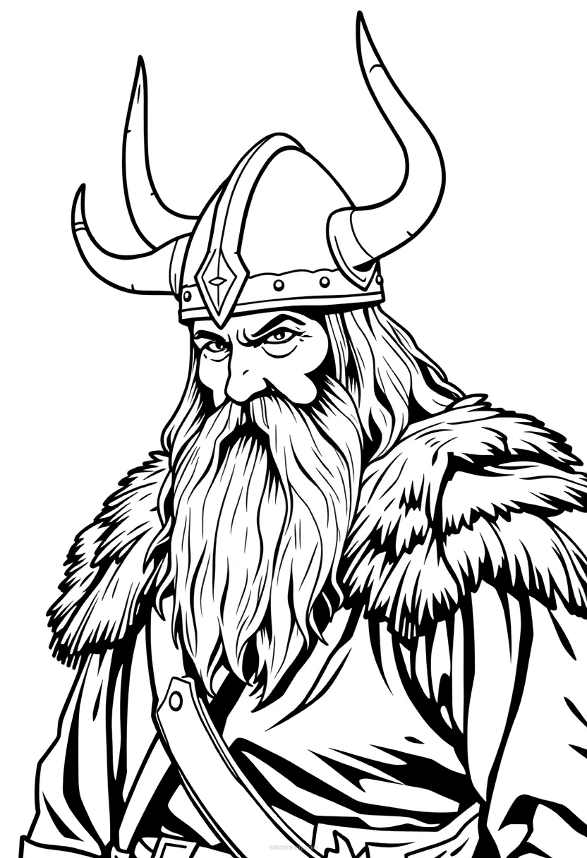 Viking Warrior with Horned Helmet coloring page for kids