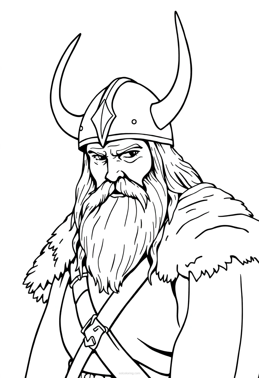 Viking Warrior with Horned Helmet coloring page for kids