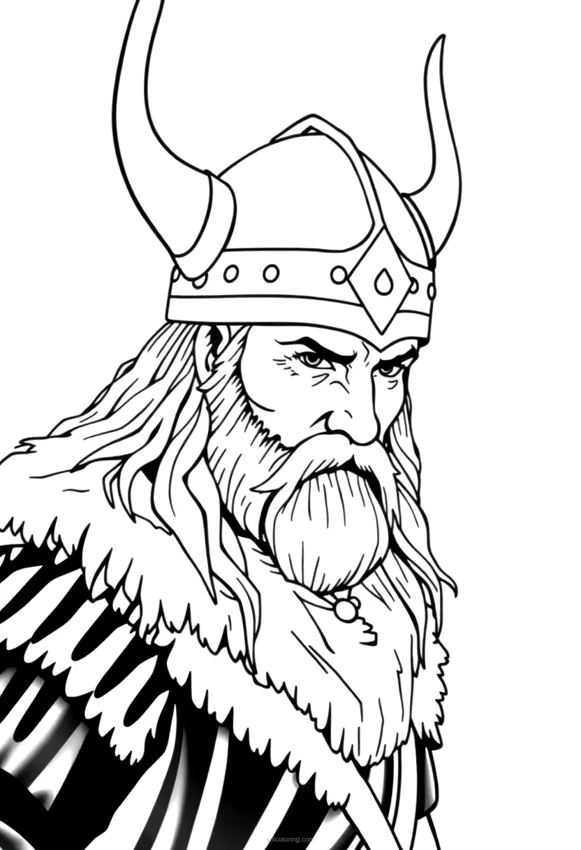 Viking Warrior with Horned Helmet coloring page for kids