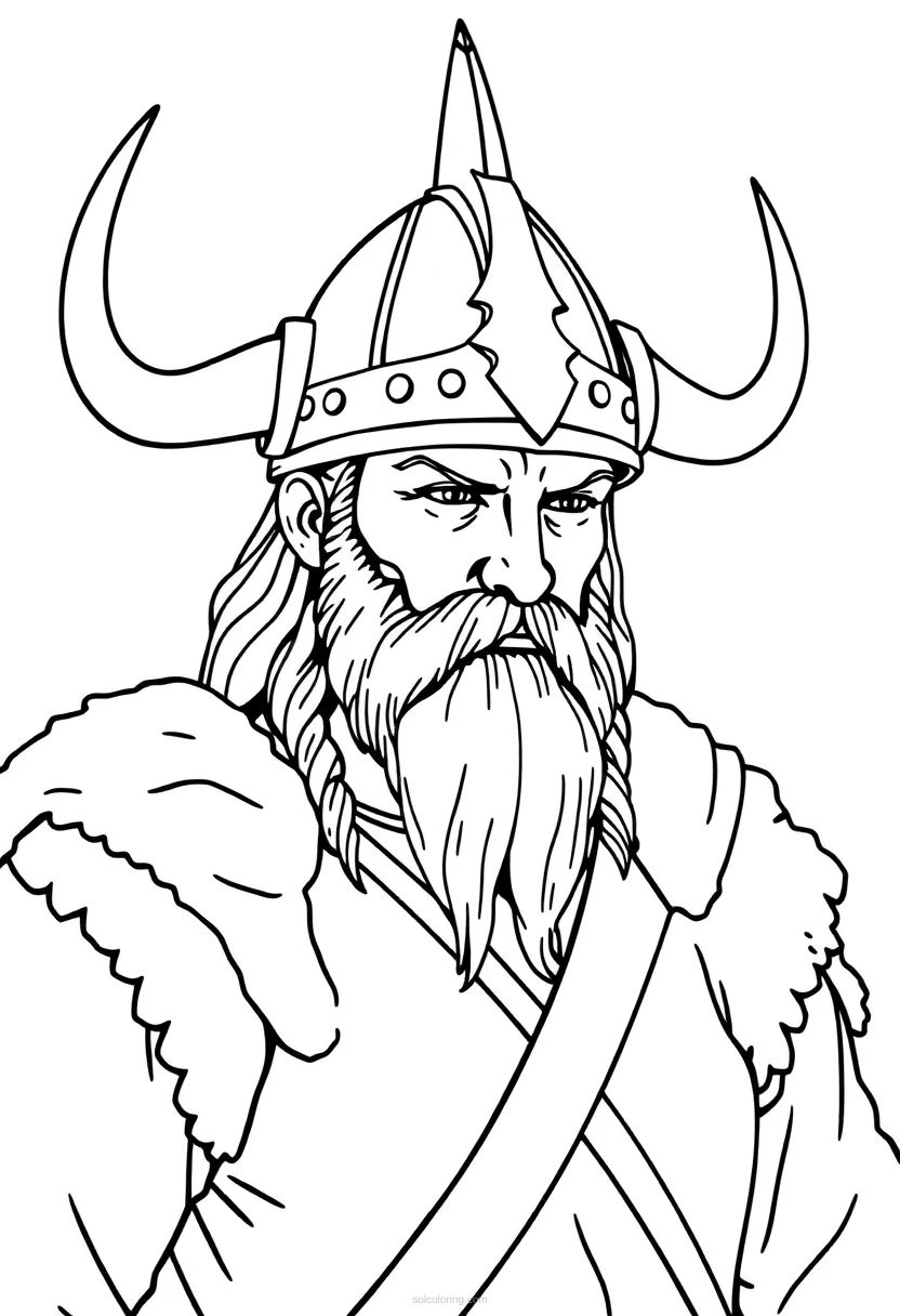 Viking Warrior with Horned Helmet coloring page for kids