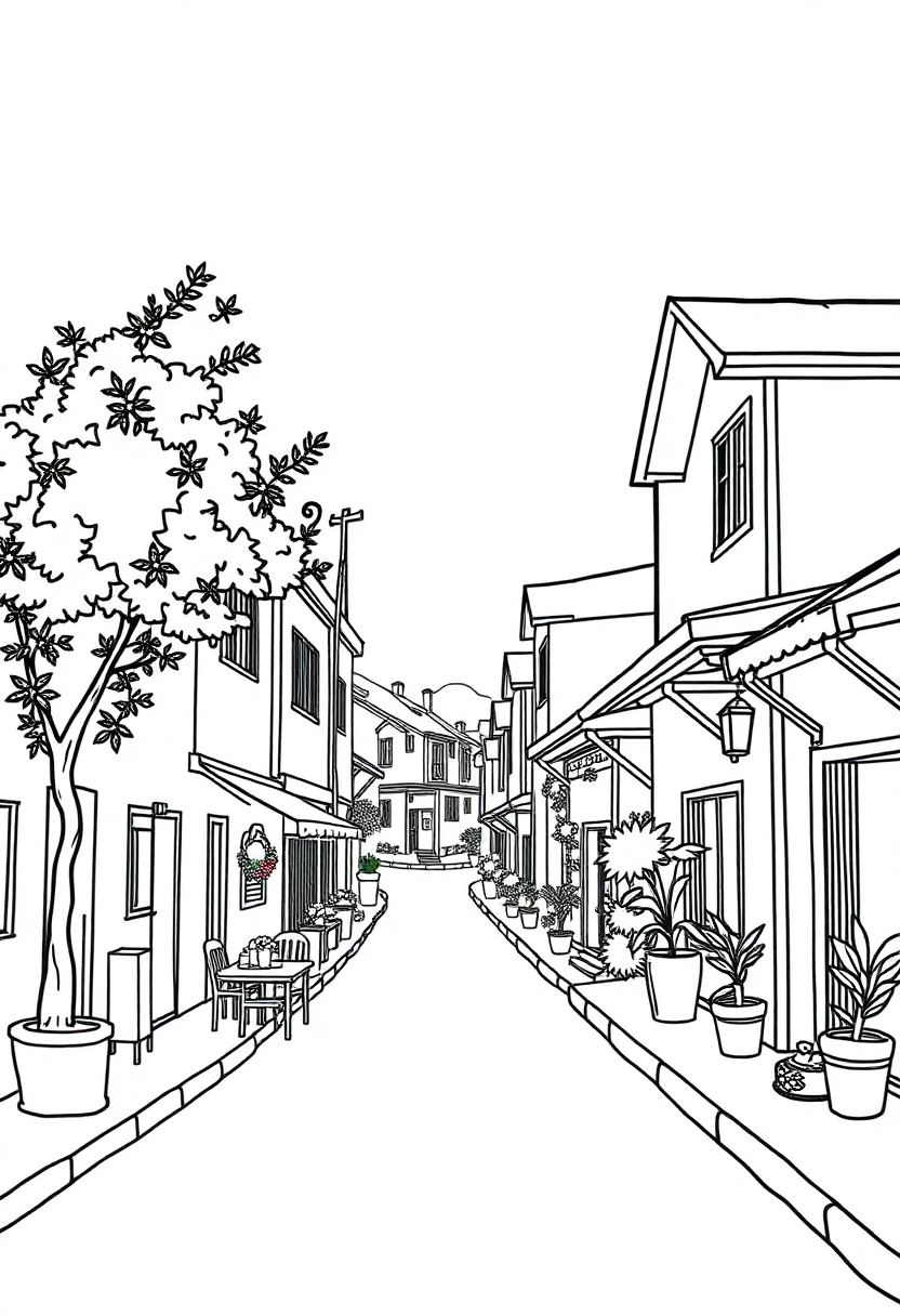 Village Street Scene coloring pages