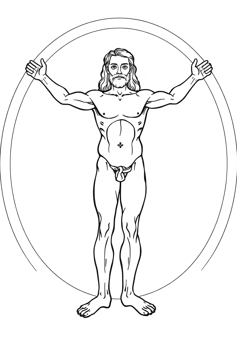 Vitruvian Man Drawing coloring page, free printable