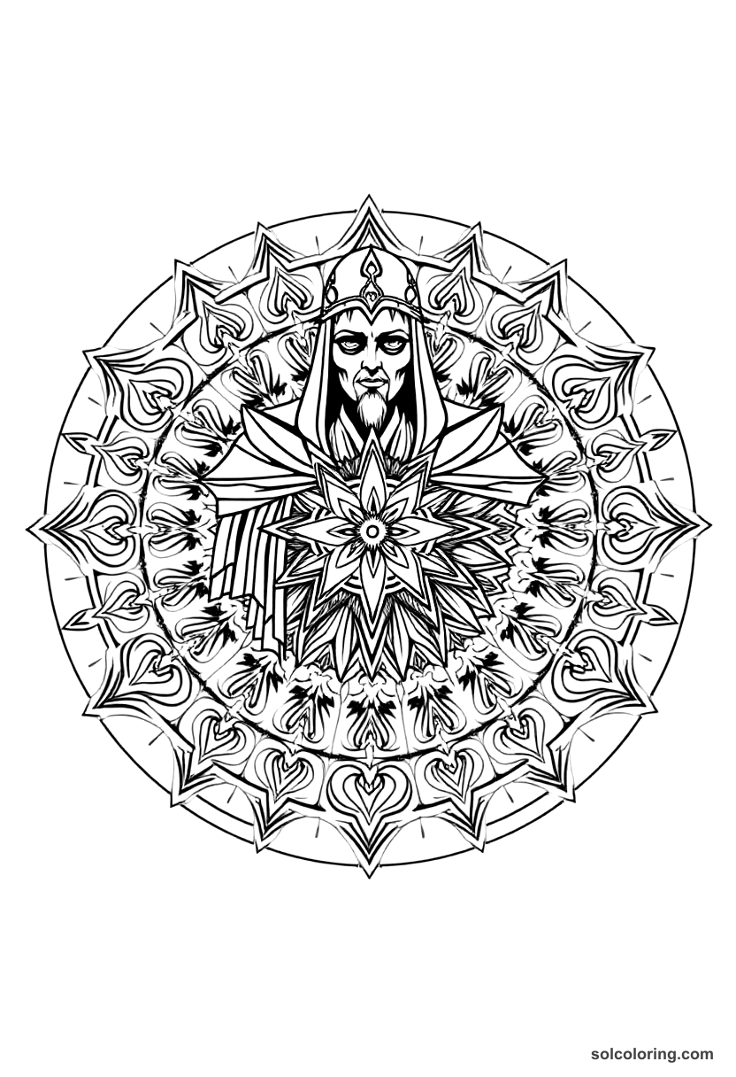 Mandala Vlad III the Impaler of Wallachia coloring page, free printable mandala style