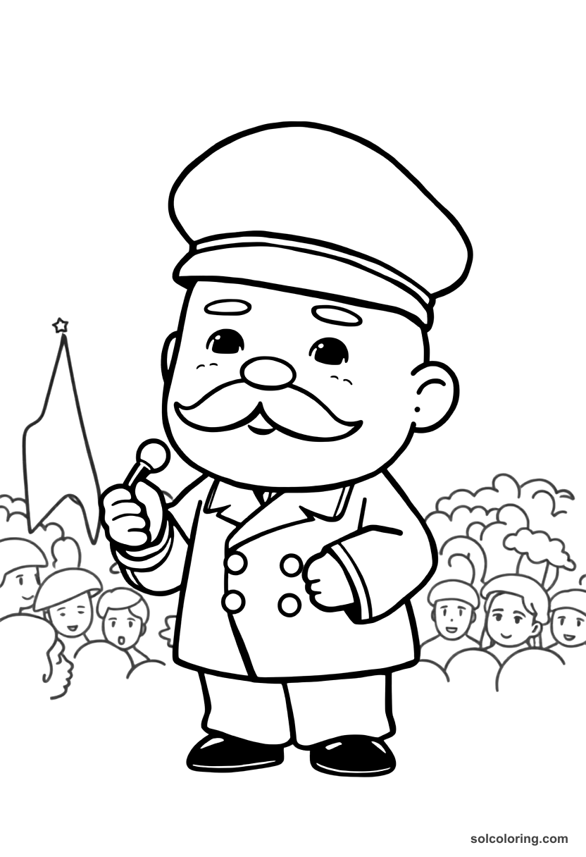 Chibi Vladimir Lenin Addressing the Crowd in Petrograd coloring page, free printable chibi style