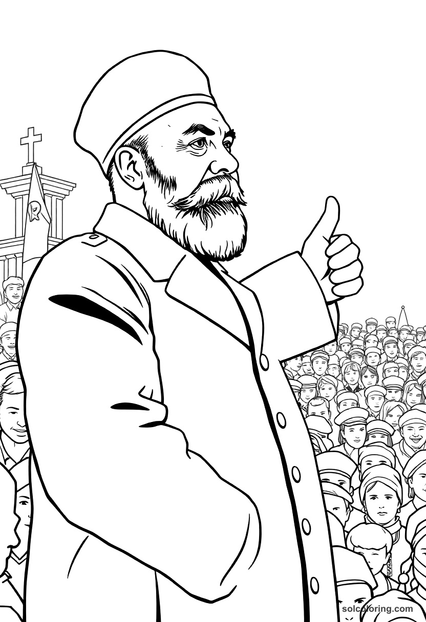Vladimir Lenin Addressing the Crowd in Petrograd coloring page, free printable detailed style