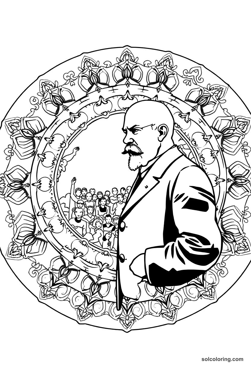 Mandala Vladimir Lenin Addressing the Crowd in Petrograd coloring page, free printable mandala style