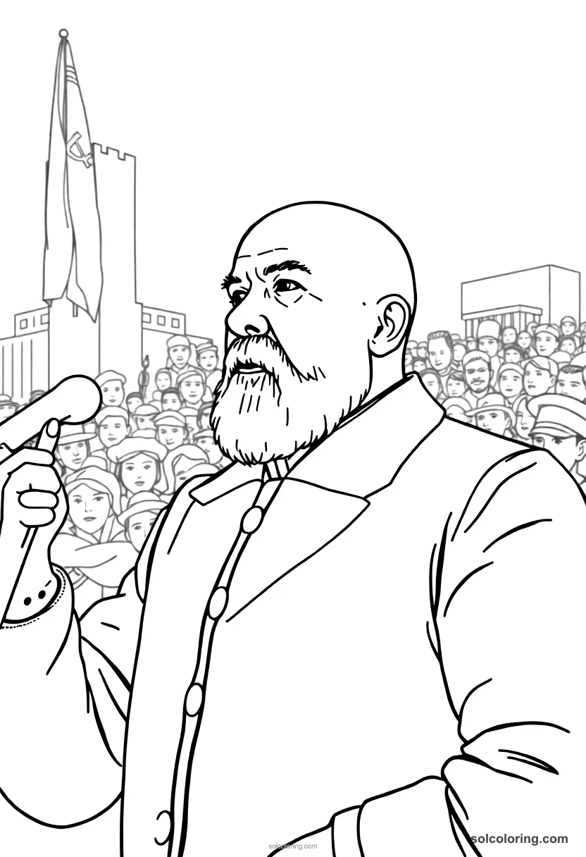Vladimir Lenin Addressing the Crowd in Petrograd realistic coloring page for kids