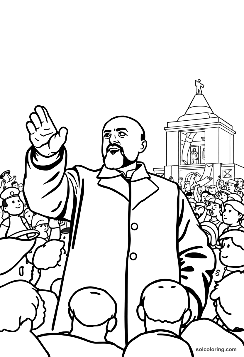 Simple Vladimir Lenin Addressing the Crowd in Petrograd coloring page, free printable simple style