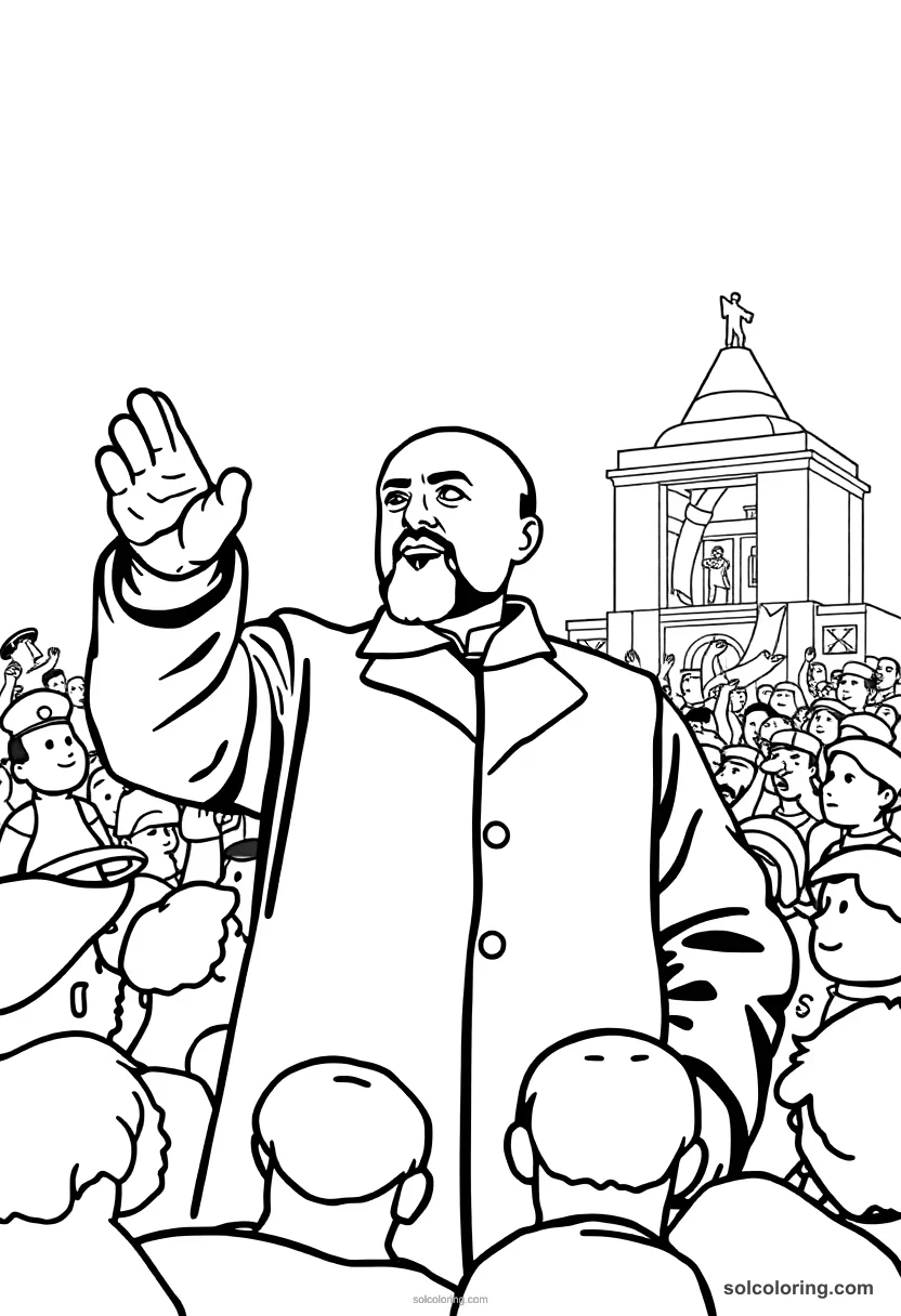 Vladimir Lenin Addressing the Crowd in Petrograd simple coloring page for kids