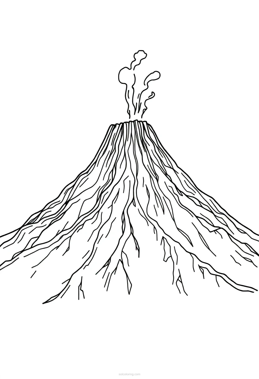 Volcano coloring page for kids