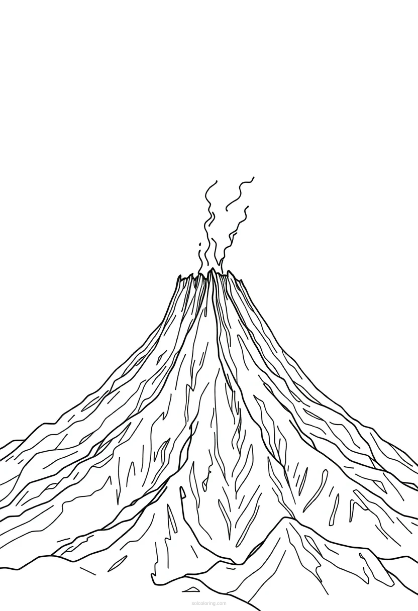 Volcano coloring page for kids