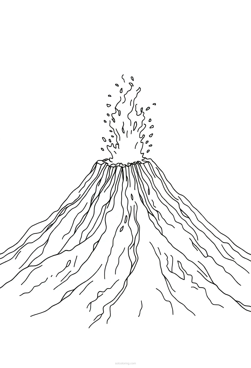 Volcano coloring page for kids