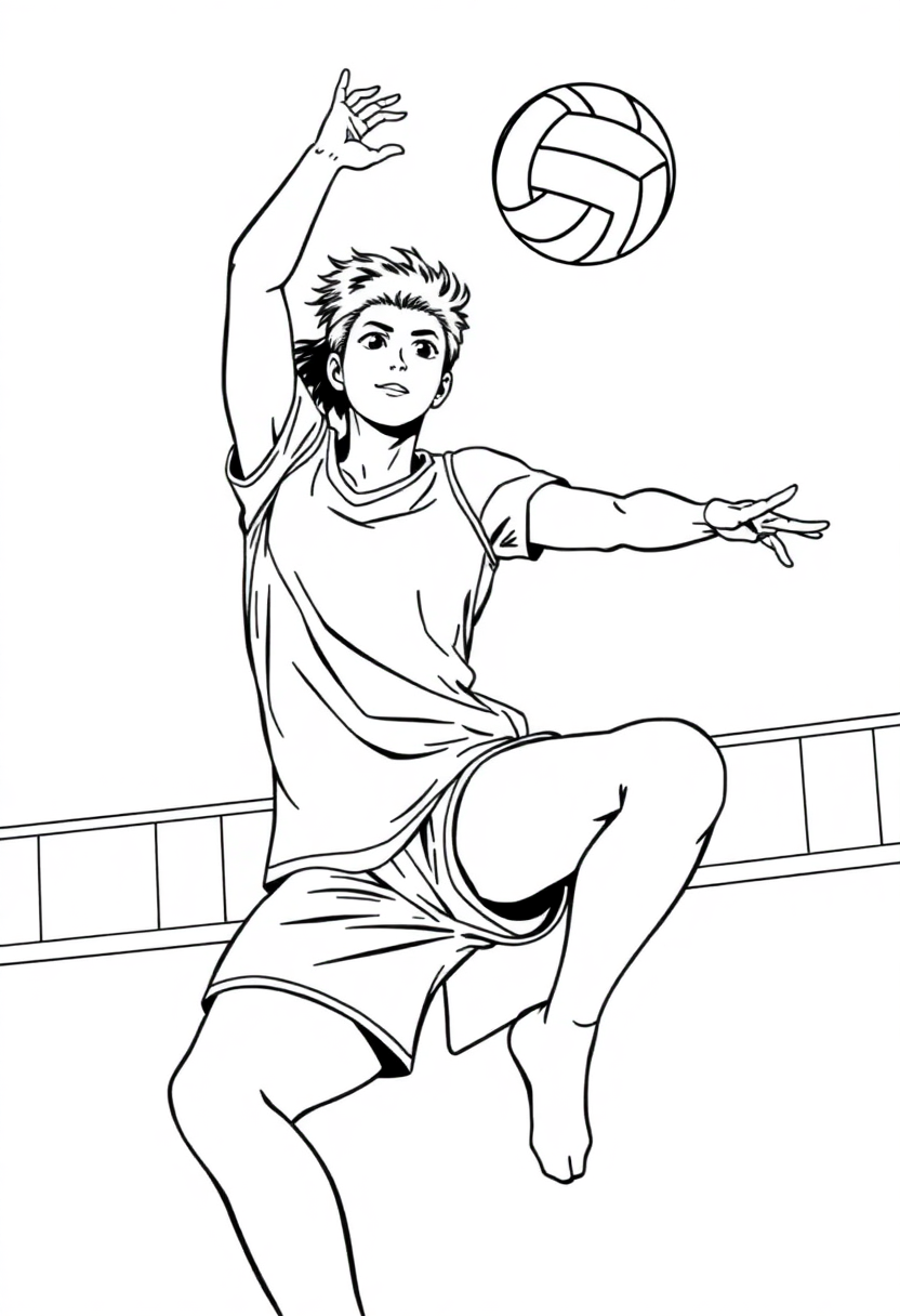 Volleyball Player Spiking coloring page, free printable