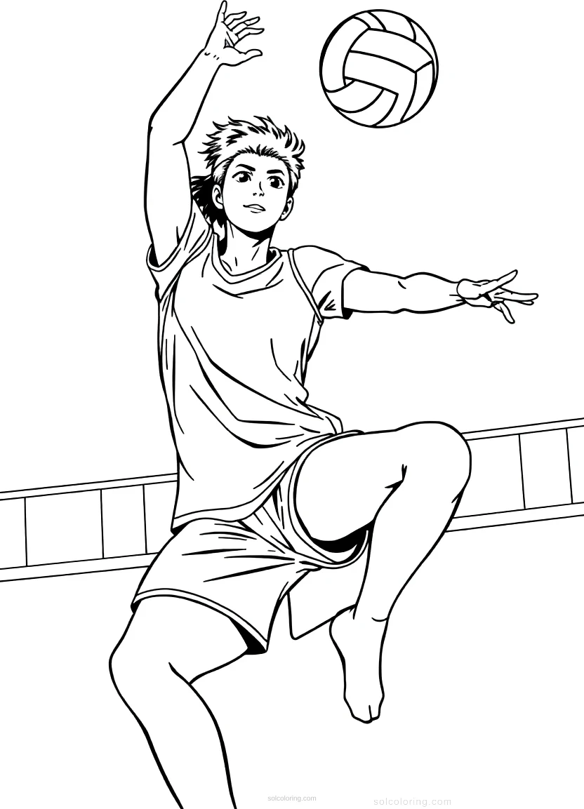 Volleyball Player Spiking coloring page for kids