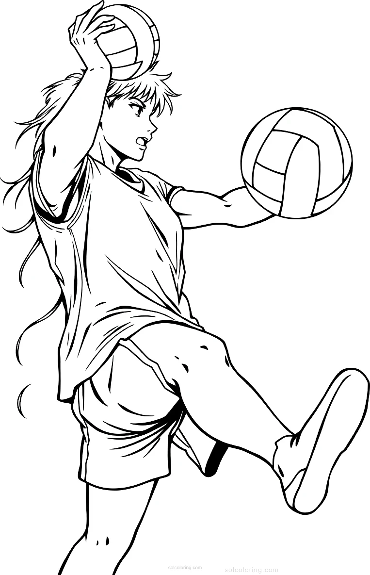 Volleyball Player Spiking coloring page for kids