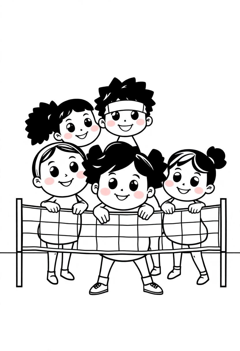 Volleyball Team at Net coloring page, free printable