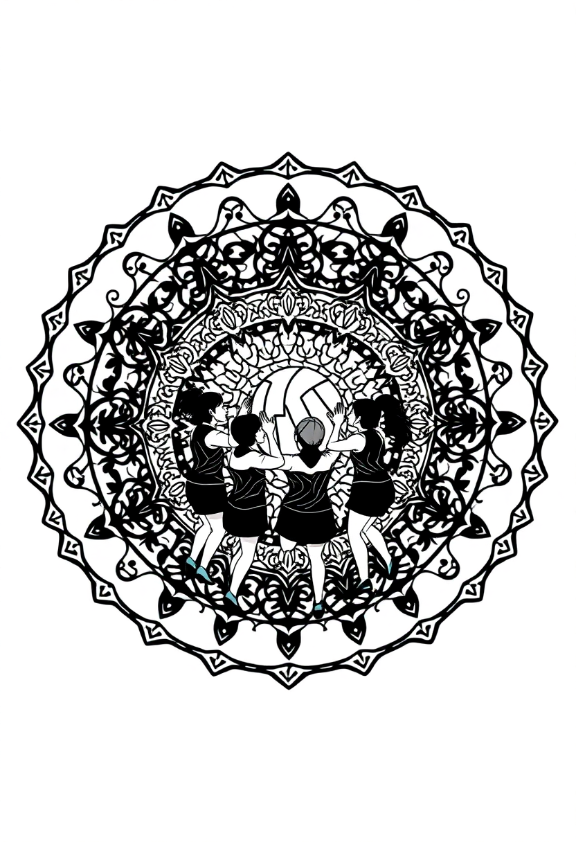 Volleyball Team at Net coloring page, free printable