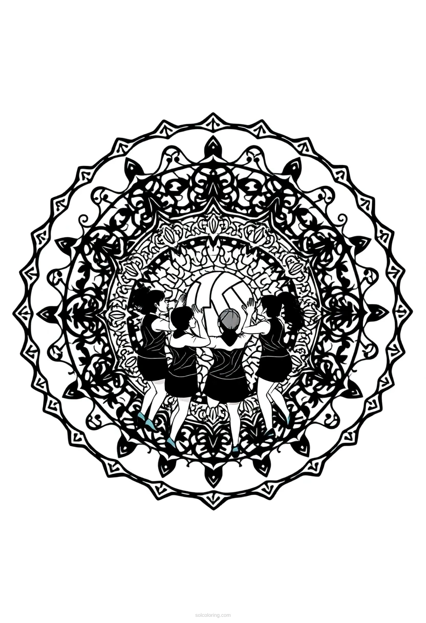 Volleyball Team At Net coloring page for kids