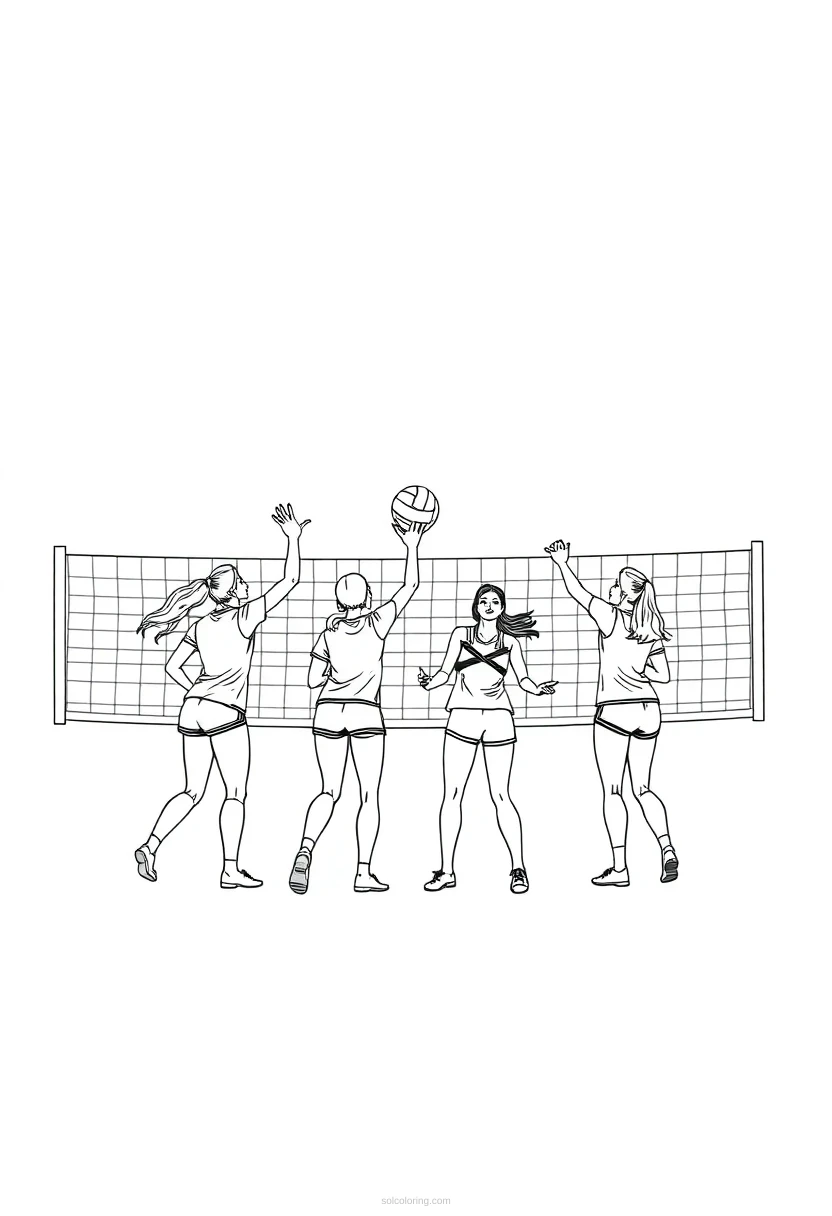 Volleyball Team At Net coloring page for kids