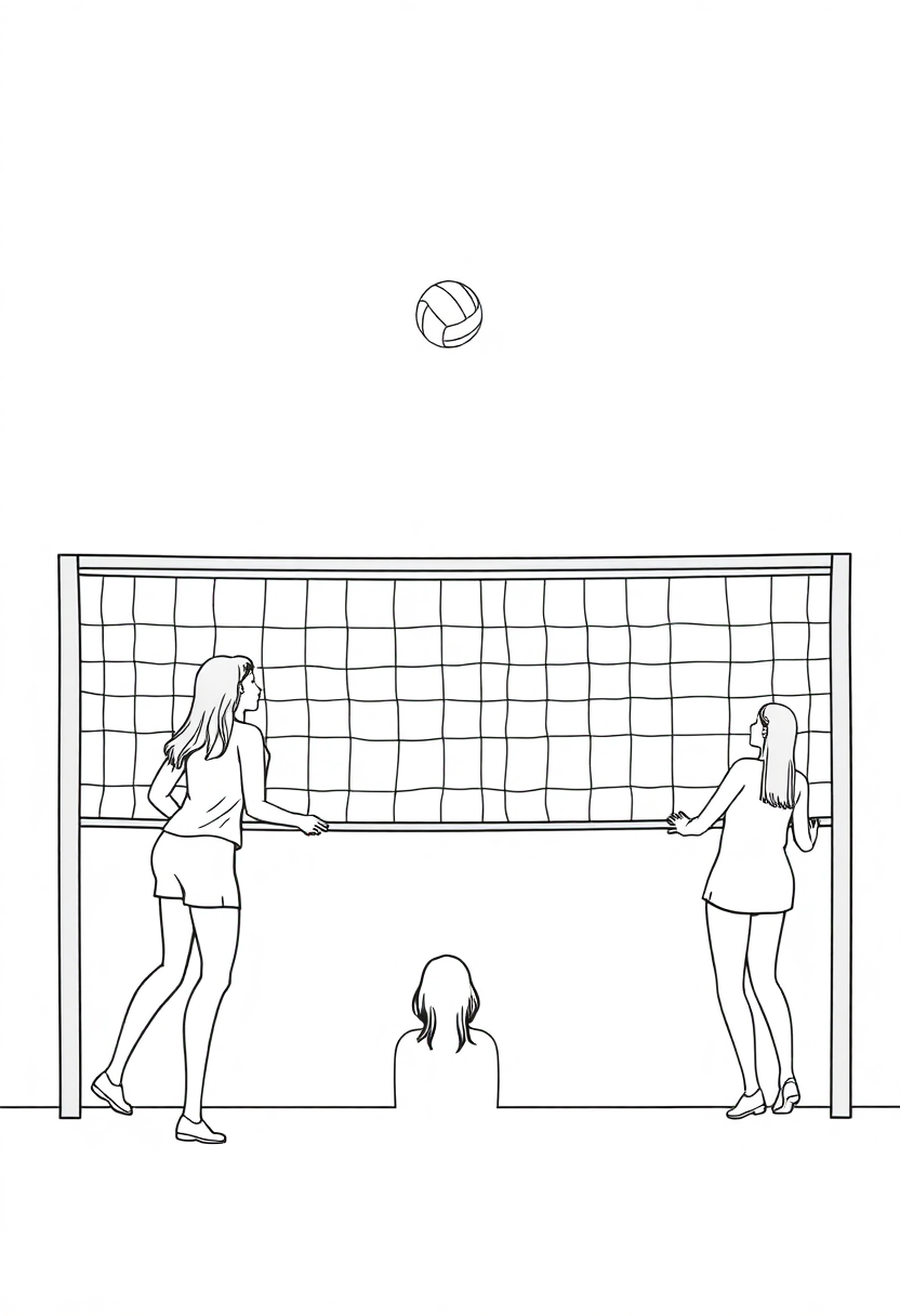 Volleyball Team at Net coloring page, free printable