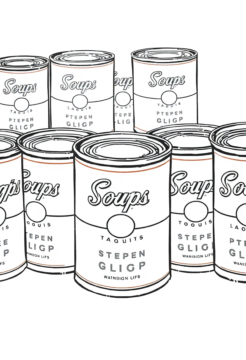 Warhol Pop Art Soup Cans coloring page, free printable