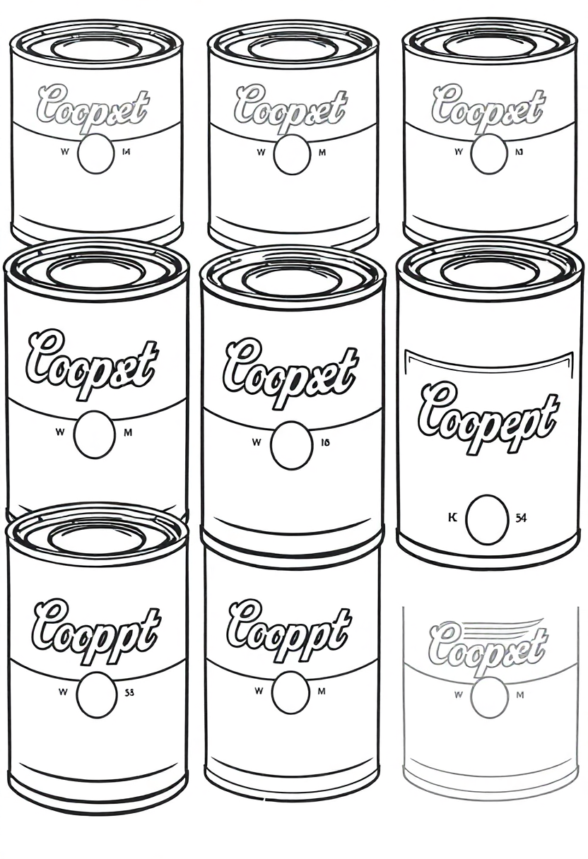 Warhol Pop Art Soup Cans coloring page, free printable