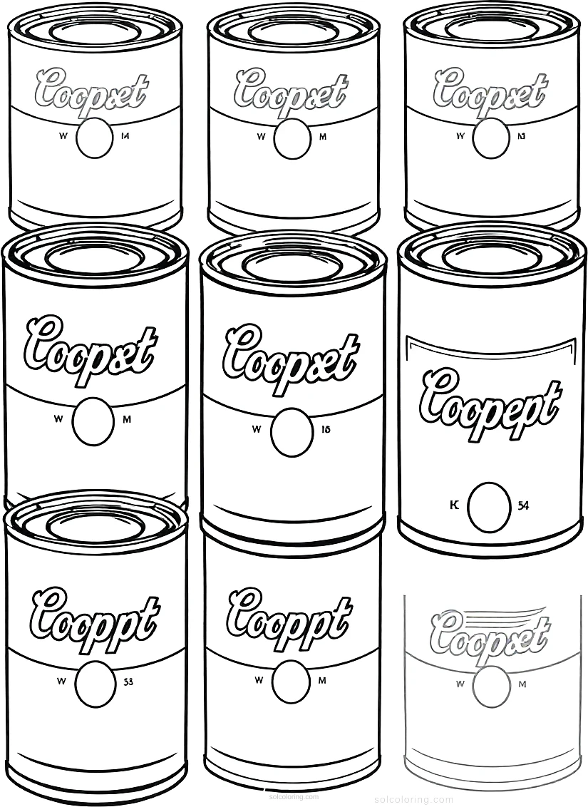 Warhol Pop Art Soup Cans coloring page for kids