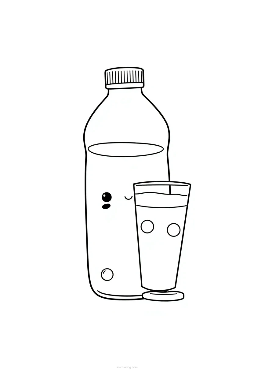 Water Bottle and Glass coloring page for kids