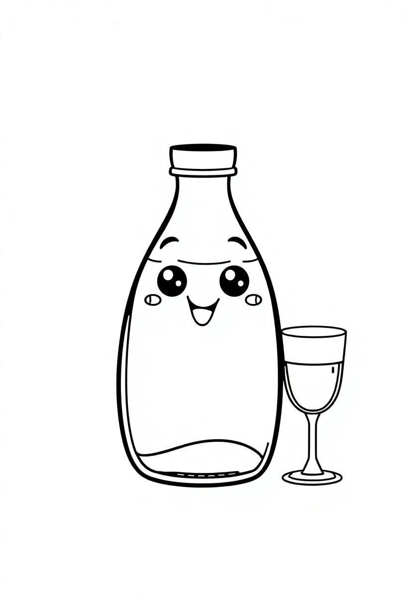 Water Bottle and Glass coloring page, free printable
