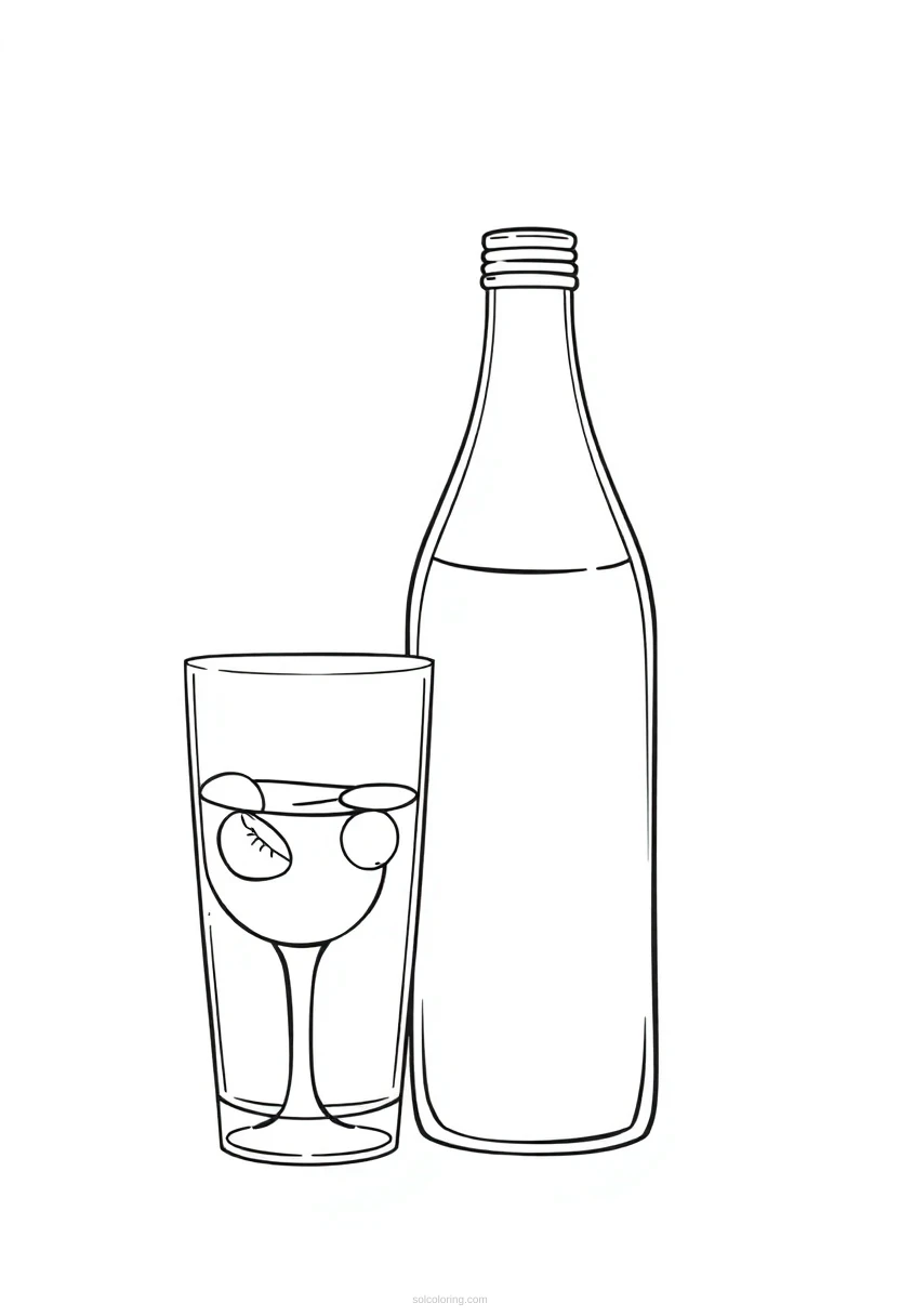 Water Bottle and Glass coloring page for kids