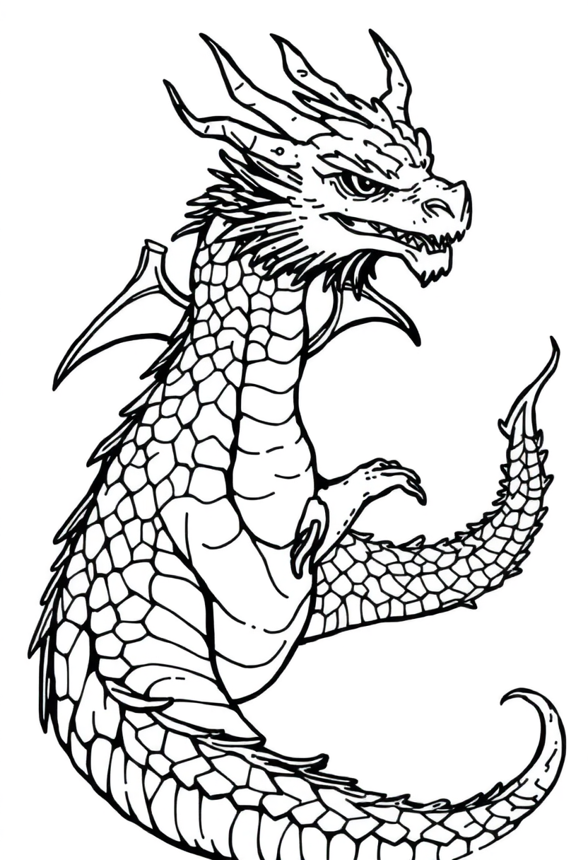 Water Dragon coloring page, free printable