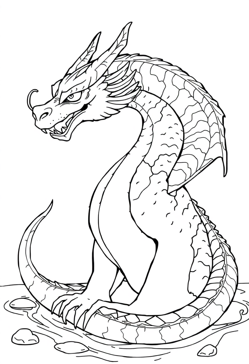 Water Dragon coloring page, free printable
