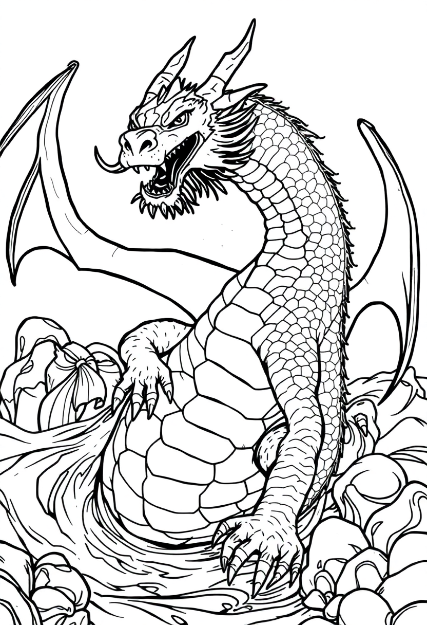 Water Dragon coloring page, free printable