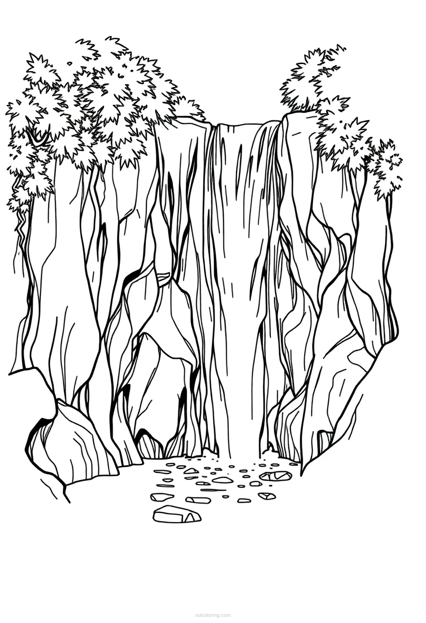 Waterfall coloring page for kids