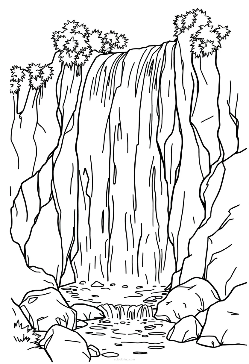 Waterfall coloring page for kids