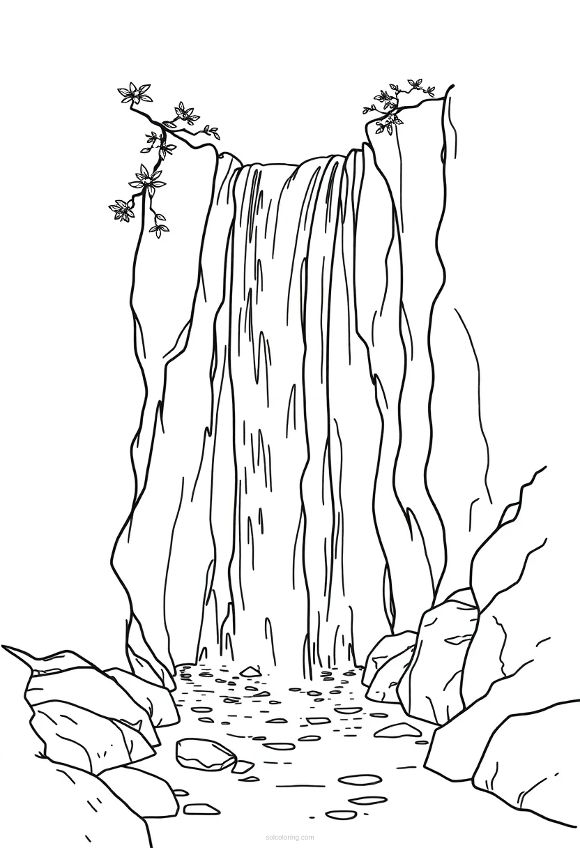 Waterfall Cute Cartoon coloring page for kids