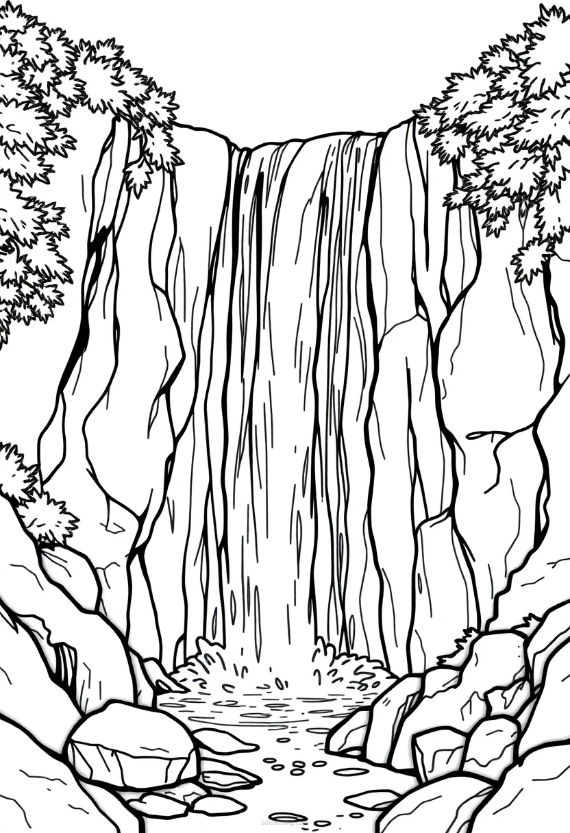 Waterfall Cute Cartoon coloring page for kids