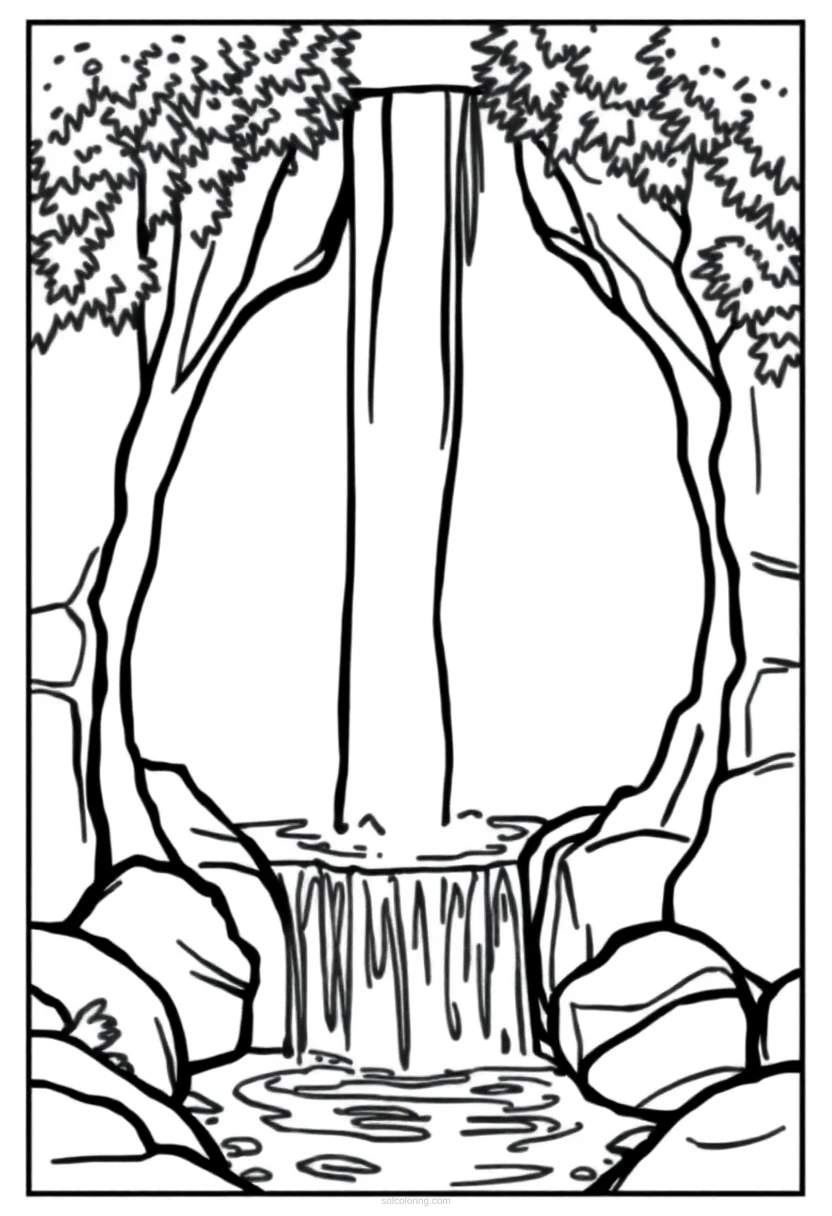 Waterfall coloring page for kids