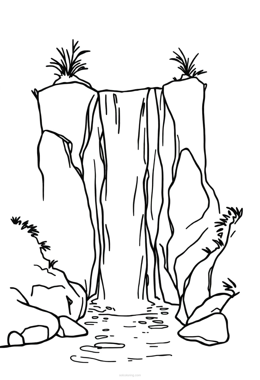 Waterfall coloring page for kids