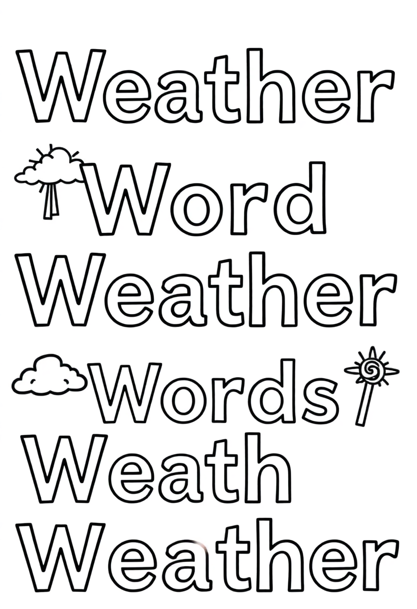 Weather Words coloring page for kids
