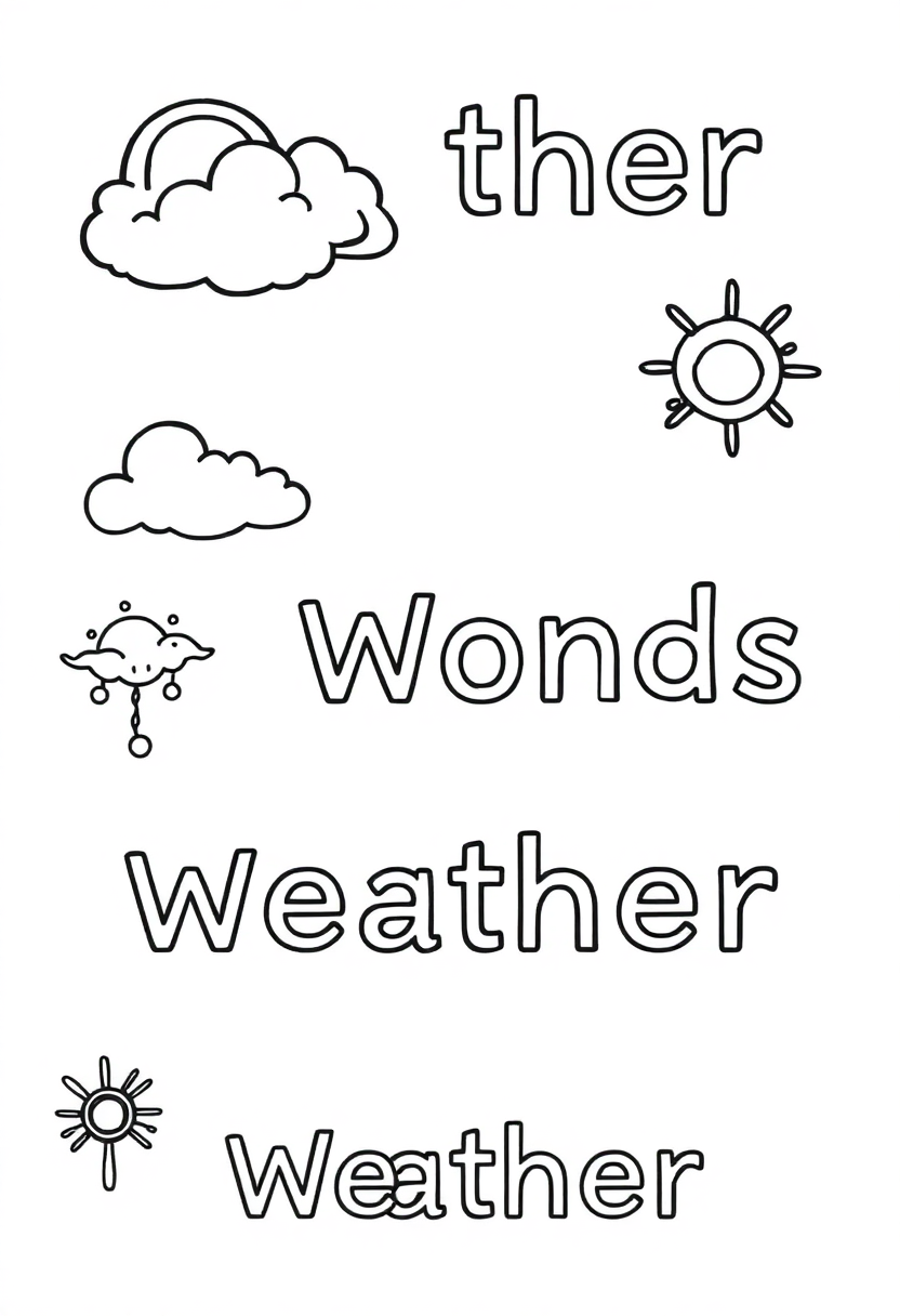 Weather Words coloring page for kids