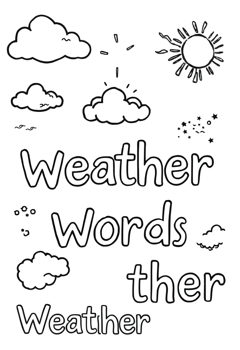 Weather Words coloring page for kids