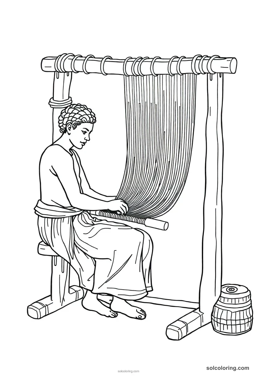 Weaver at an Upright Loom detailed coloring page for kids